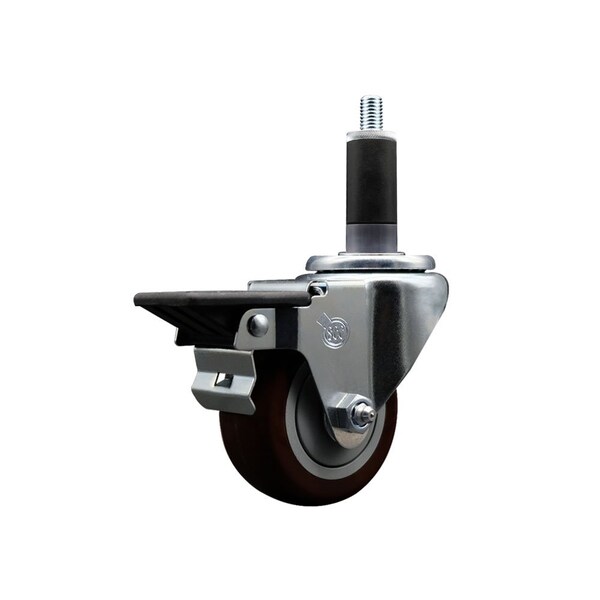 3'' Maroon Poly Swivel 1-1/8'' Expanding Stem Caster with Brake